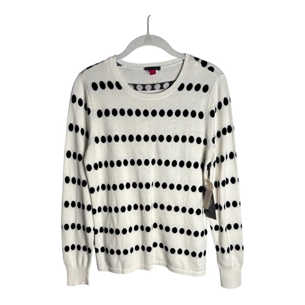 Vince Camuto White and Black Polka Dot Long Sleeve Pullover Sweater Small